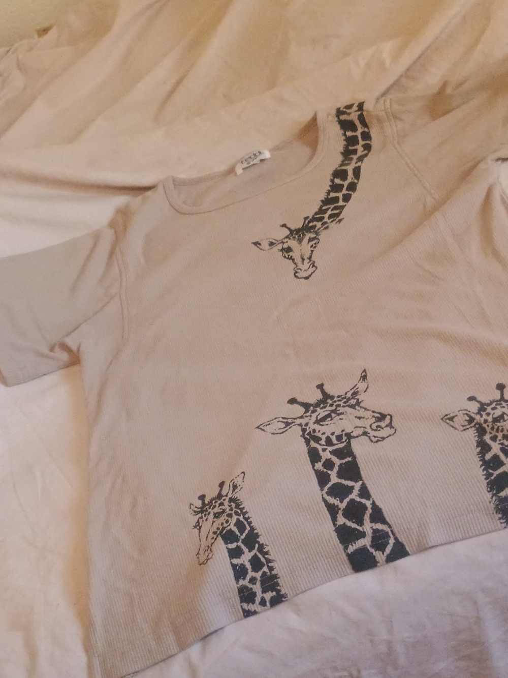 Teddi Beige Short Sleeve Tee with Black Giraffe Print